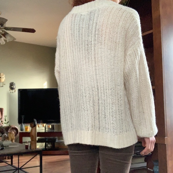 Off White Ribbed Knit Open Cardigan - Picture 4 of 4